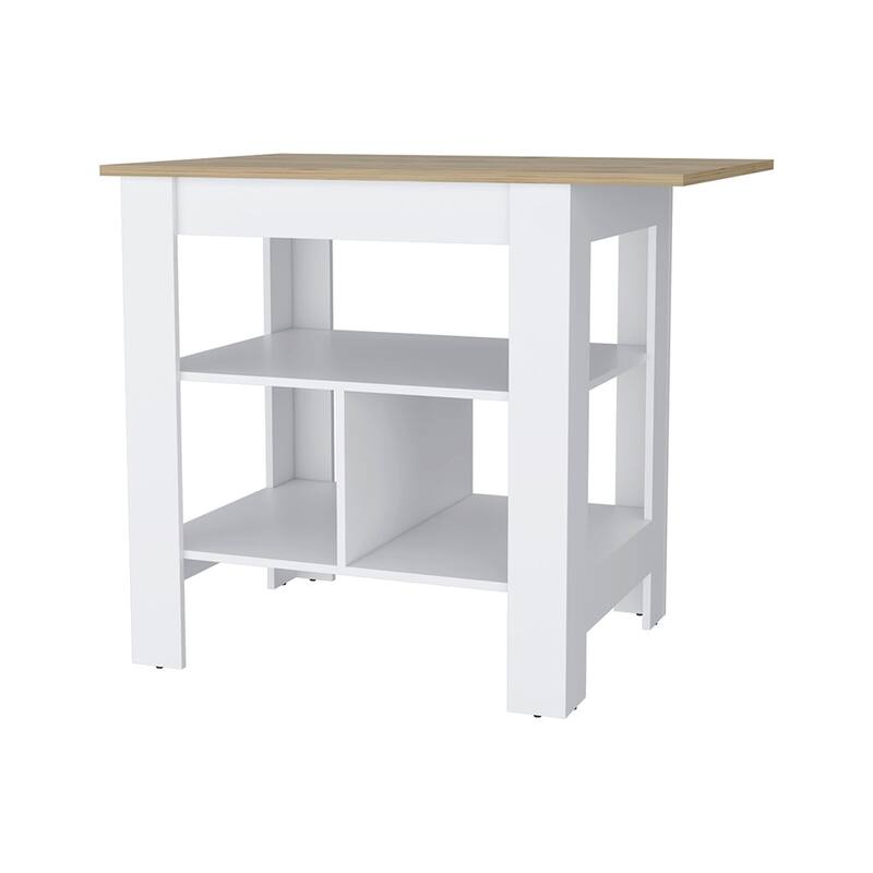 Lisbon Kitchen Island, 3-Tier Shelf and Large Workstation - Multi