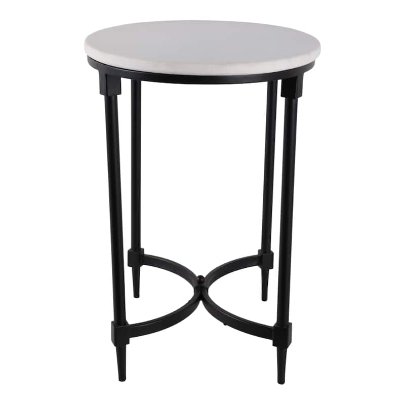 Marble Side Table Round Top Metal Base Small Spaces Home Decor