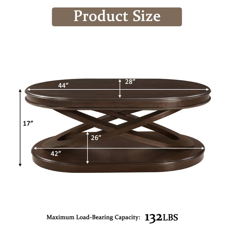 Oval Coffee Table Cocktail Table with X-Shaped Wood Legs, Wood Center Table Accent Table with Round End Table Set of 2
