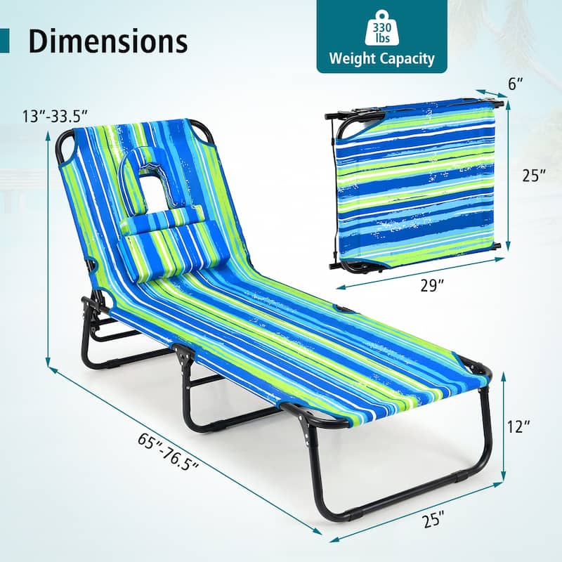Gymax 2PCS Folding Beach Sun Lounger w/Face Hole Removable Pillows