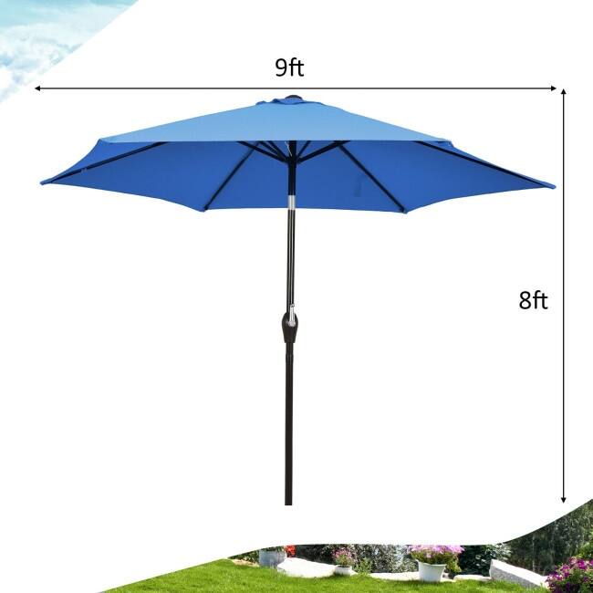 9-Foot Outdoor Market Patio Table Umbrella with Push-Button Tilt and Crank Lift for Sun Shade