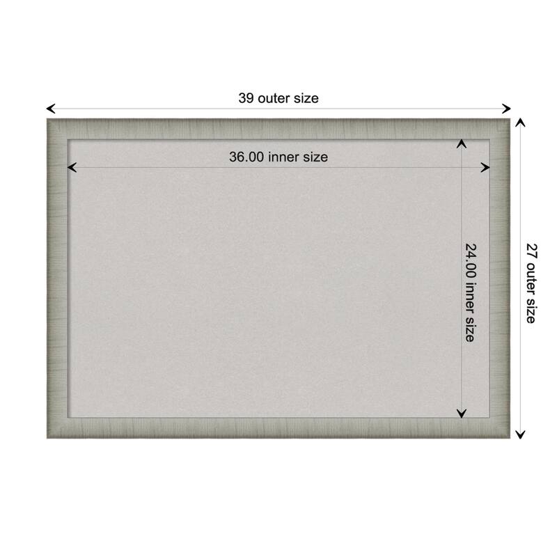 Elegant Brushed Pewter Narrow Framed Grey Corkboard Bulletin Board - Board Size 36x24