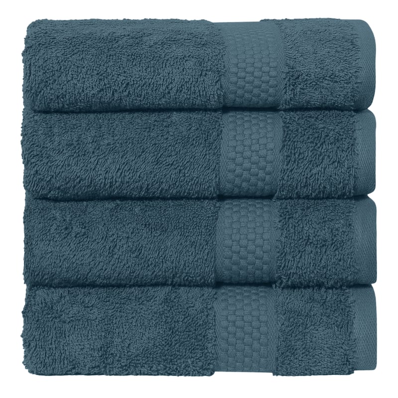 Authentic Hotel and Spa 100% Aeagean Long Staple Turkish Cotton, STARLIGHT Terry Hand Towels (Set of 4) - Deep Blue