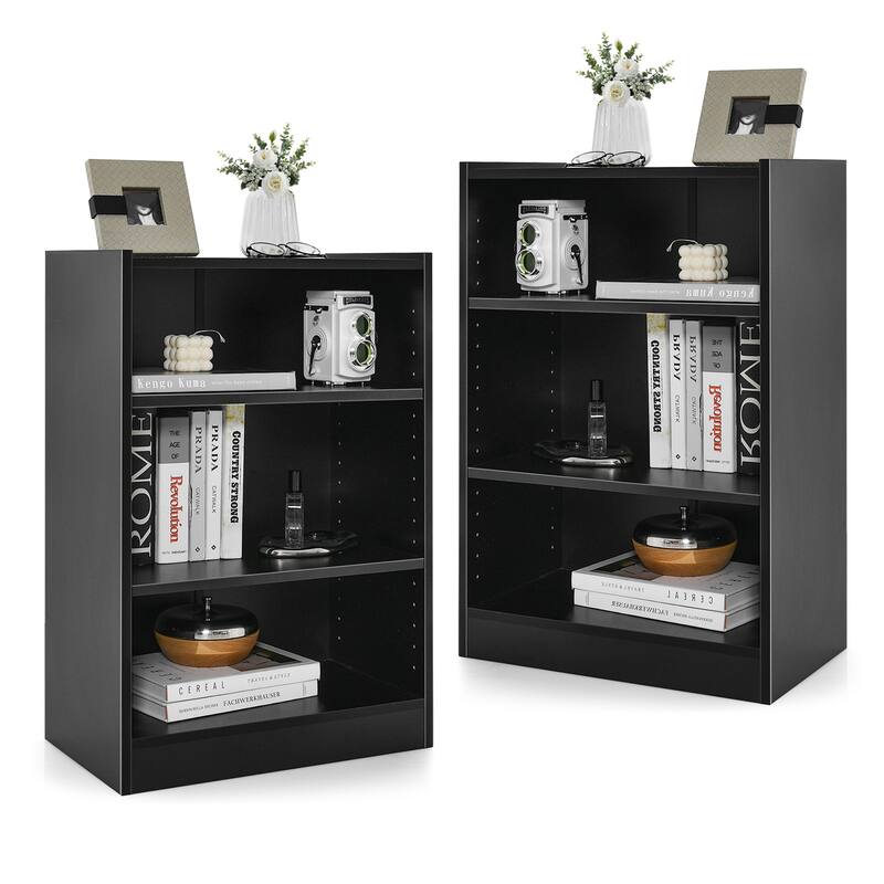 Costway 2 PCS 3-Tier Bookcase Open Multipurpose Display Rack Cabinet - 19.5'' x 12'' x 29.5'' (L x W x H) - Black