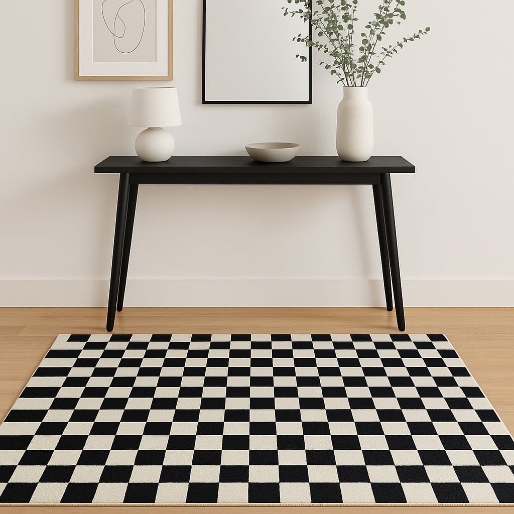 HomeRoots Checkered Modern Rectangle Area Rug - 72 in. x 48 in. x 0.4 in.