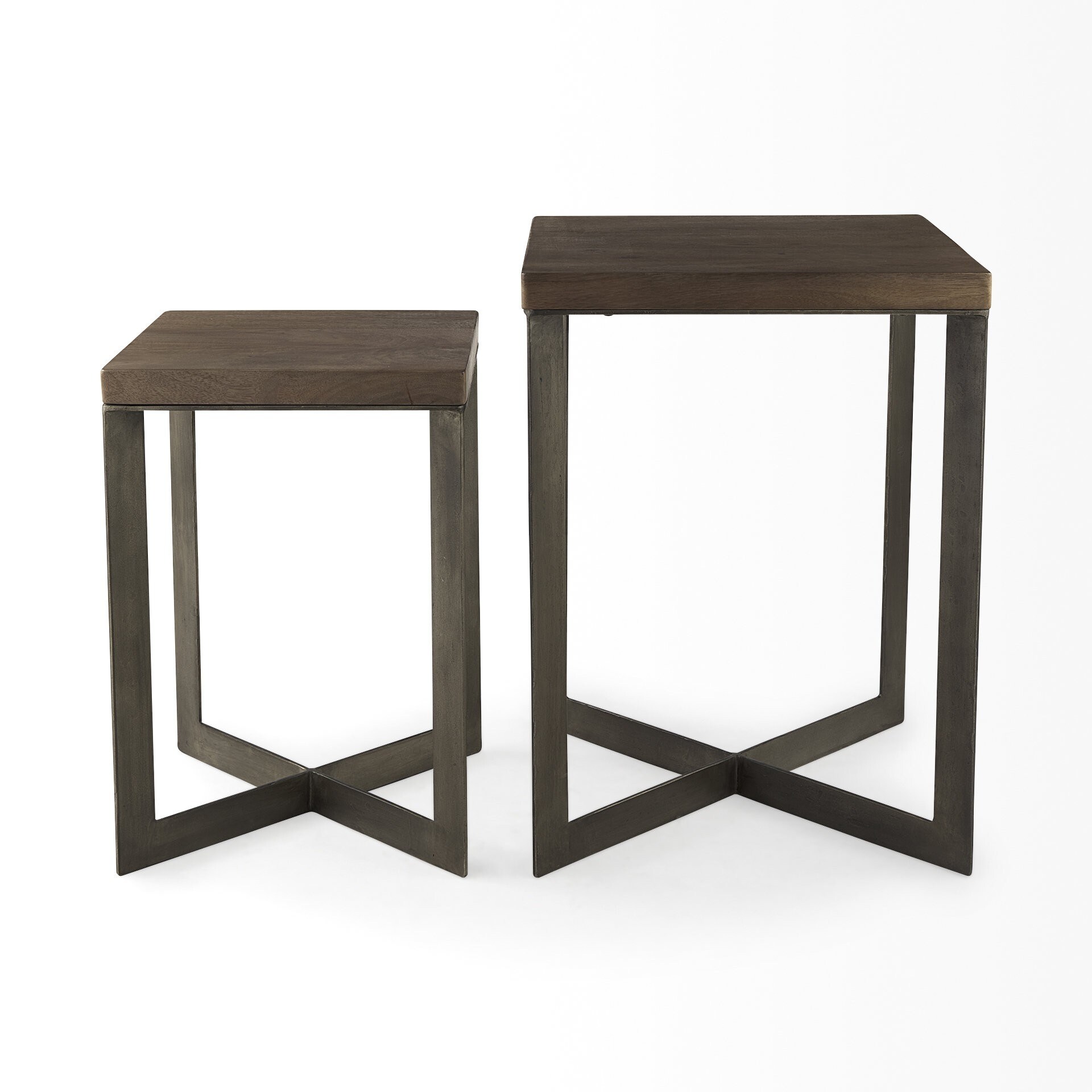 Set Of Two Geo Dark Brown Metallic And Wood Tables Set Of Two Geo Dark Brown Metallic And Wood Tables