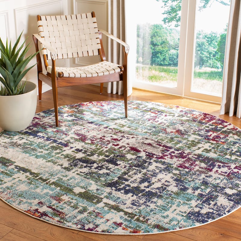 SAFAVIEH Madison Evangelina Modern Abstract Rug - 6'7" Round - Blue/Green