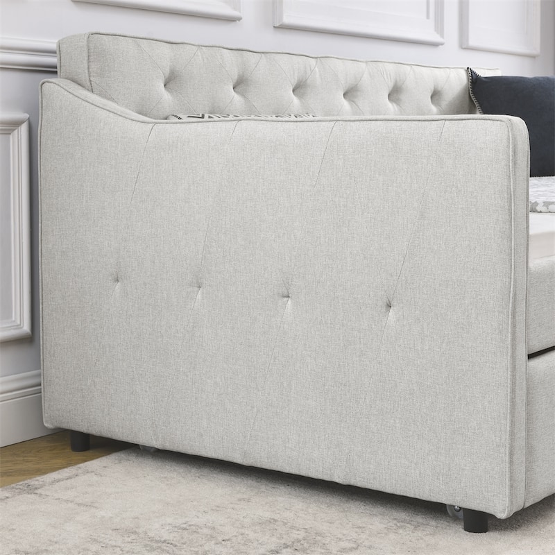 Twin Size Daybed with Twin Size Trundle Upholstered Tufted Sofa Bed