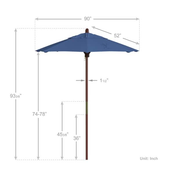dimension image slide 2 of 20, Port Lavaca 7.5ft Round Wood Umbrella by Havenside Home, Base Not Included