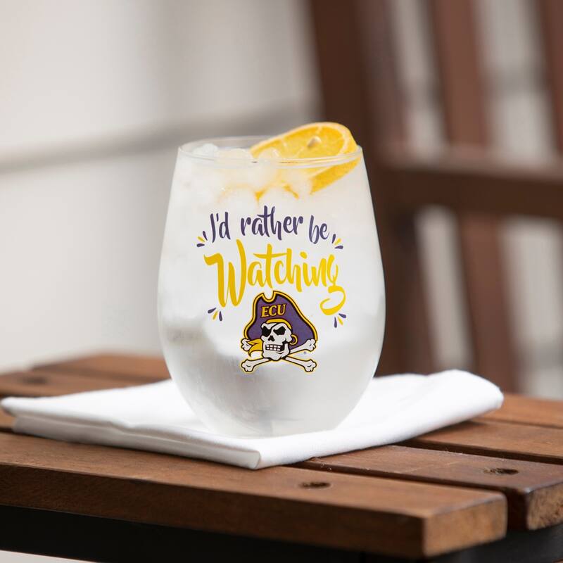 ECU, 17 oz Stemless Wine Glass w/ Gift Box