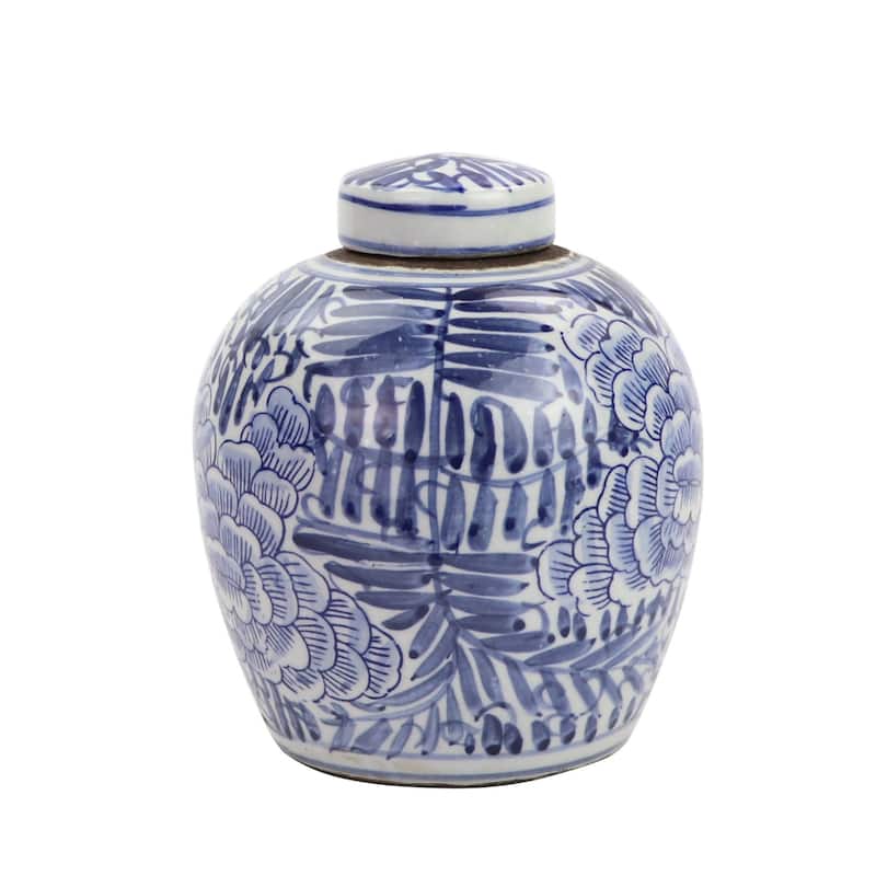 BW Tiny Lid Mini Jar Blue Blooming Flower