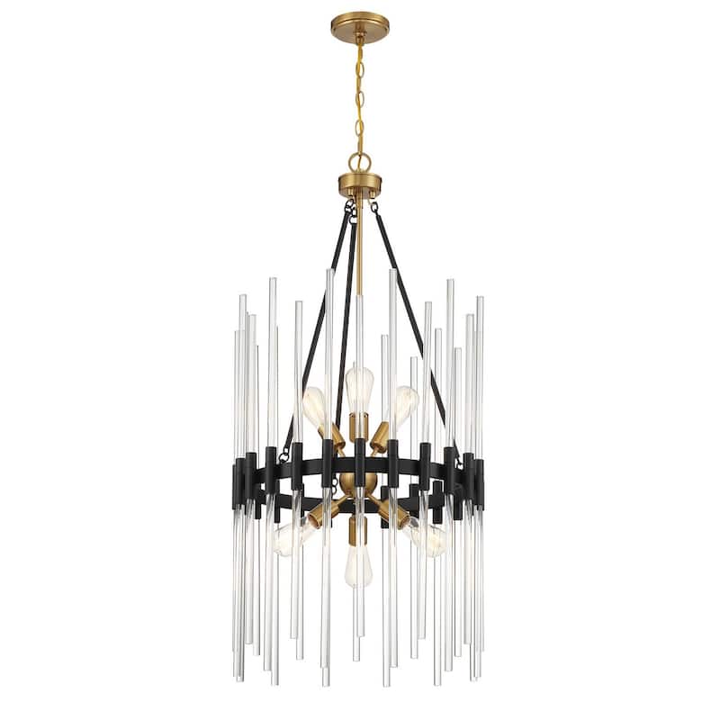 Santiago 6-Light Pendant in Matte Black with Warm Brass Accents
