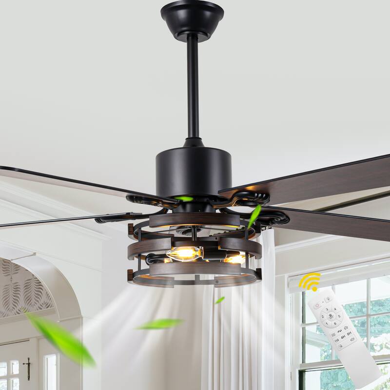 Bella Depot 52" Rustic Ceiling Fan with Light and Remote 6-Speed Farmhouse Reversible Fan