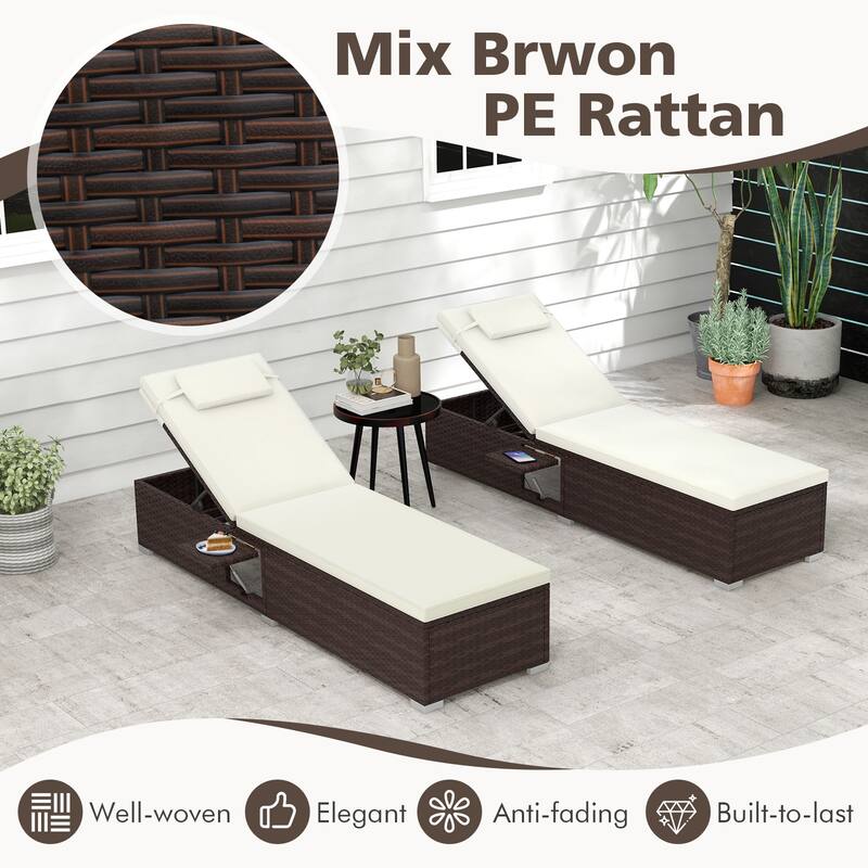 Gymax Chaise Lounge Set of 2 w/ 6-level Backrest Comfy Seat Cushion &