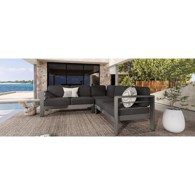 Christopher Knight Home - Ethan Outdoor V-Shaped Aluminum 4-Seat Sectional Sofa Set with Waterproof Cushion