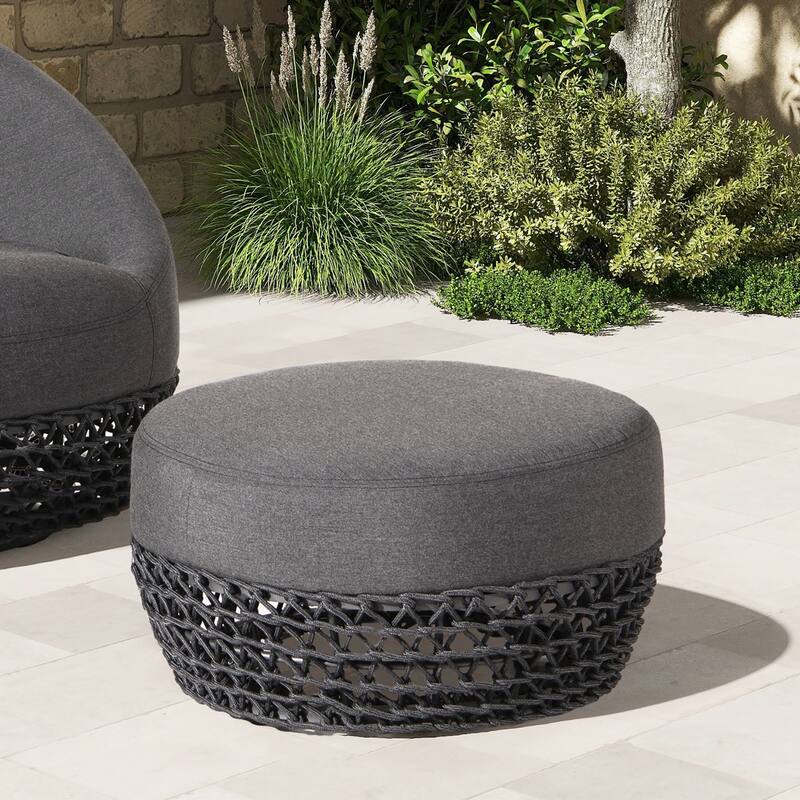 Willow 25" Woven Rope Upholstered Outdoor Patio Ottoman - 25"W X 25"D X 13.5"H