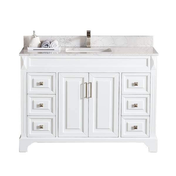 Shop Copper Grove Dian 48 Inch Single Sink Bathroom Vanity Set With Marble Or Quartz Top Overstock 30074142 White Marble Without Mirror