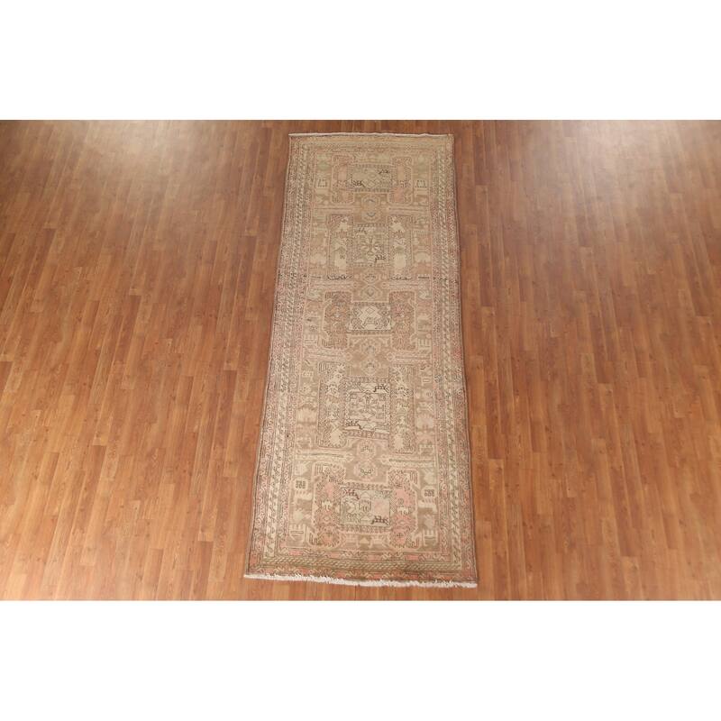 All-Over Ardebil Persian Vintage Runner Rug Handmade Wool Carpet - 3'10"x 10'3"
