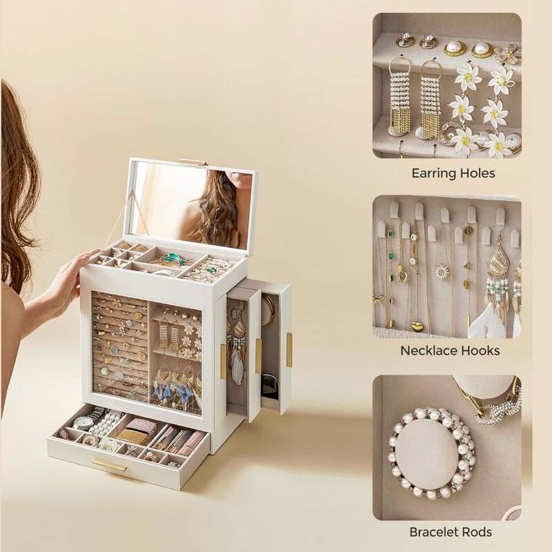 5-Layer Jewelry Box with 3 Side Drawers and Big Mirror