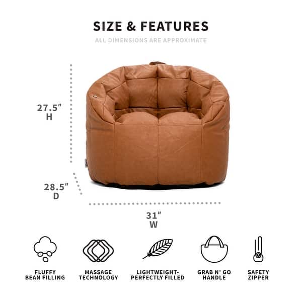 Big Joe Milano Vegan Leather Bean Bag Chair with Massage Function Bed