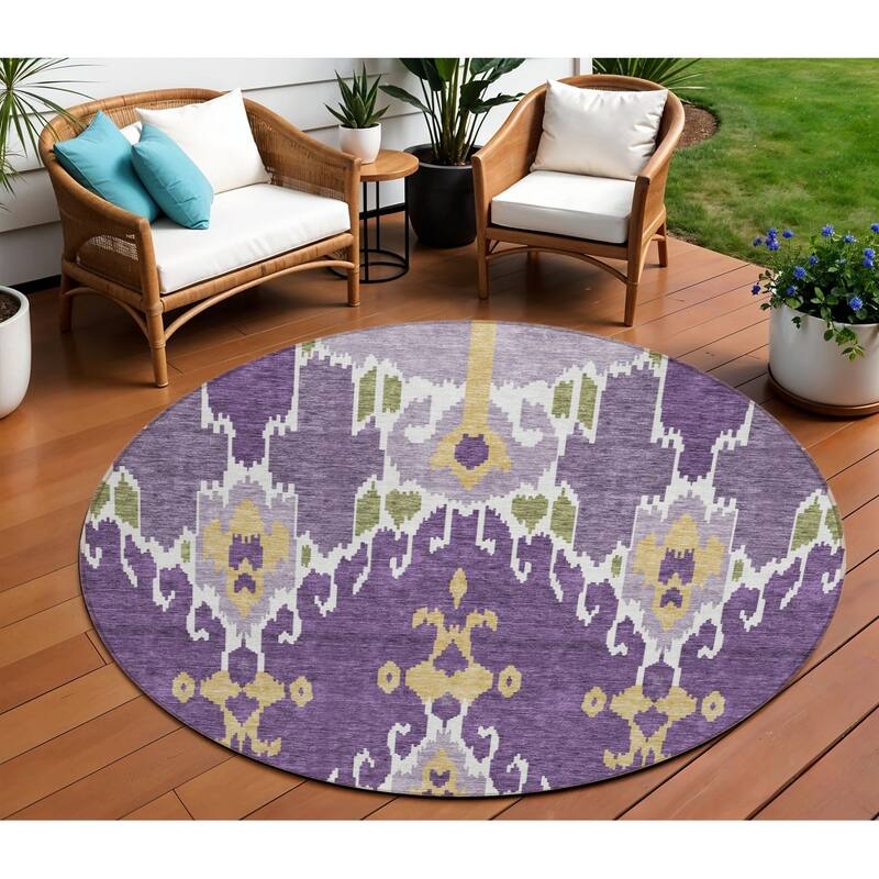 HomeRoots Ikat Transitional Rectangle Outdoor Rug - 8' Round