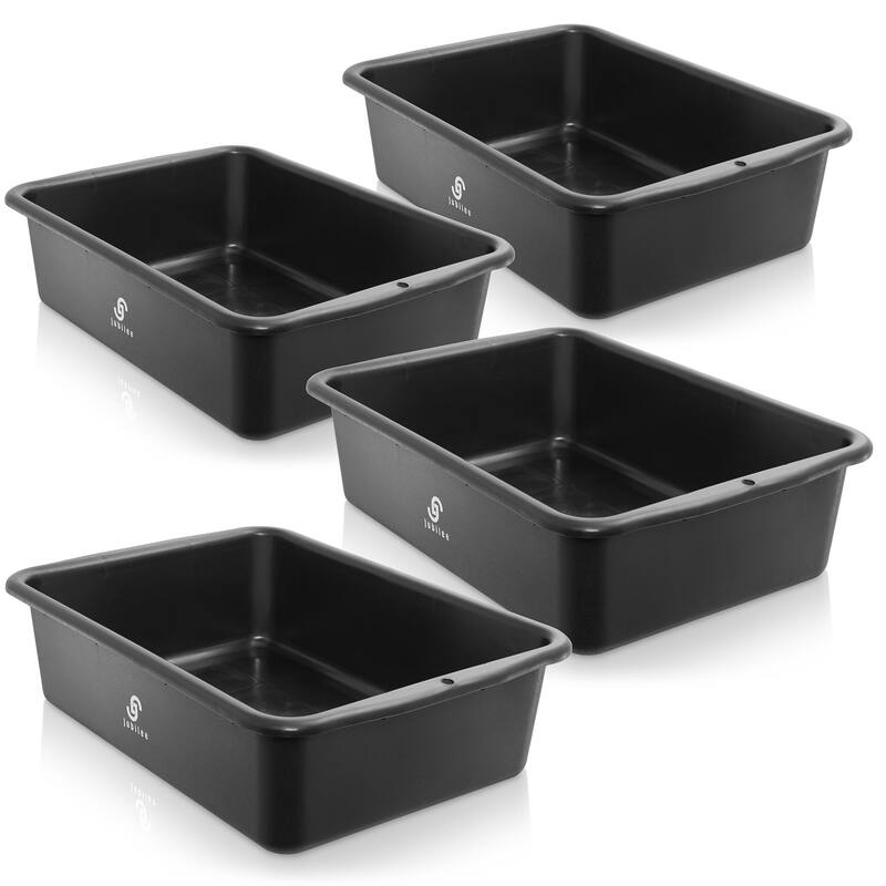 4Pk Commercial Bus Box Utility Tub Plastic Storage Dish Bin 20L - Black - 20 L