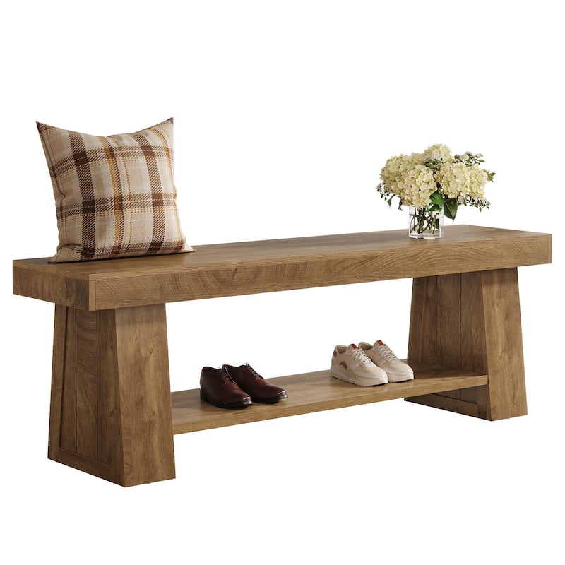 63" Wooden Entryway Bench with Storage Shelf, Extra Long Bench, Hallway Bench for Living Room, Bedroom, Kitchen