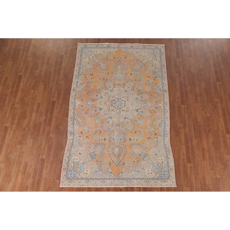 Hand Knotted Oriental 100% Wool Carpet Traditional Floral Oranges & Rust Mashad Area Rug - 8' 10'' X 5' 6''