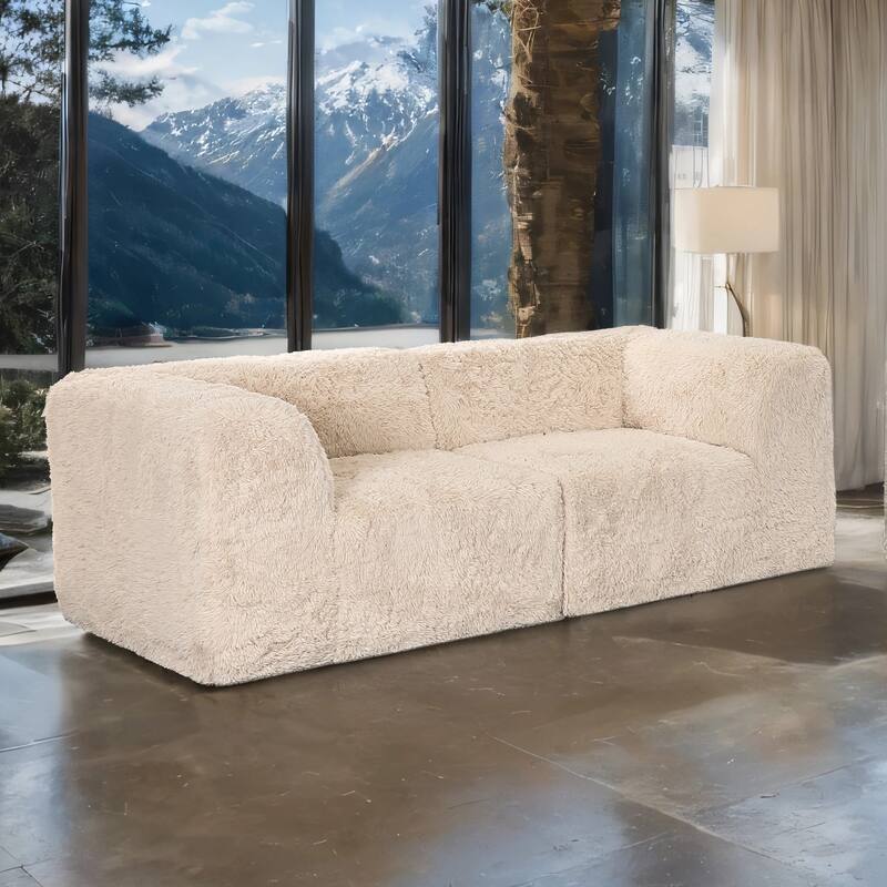 Furniture of America Ylena Modern 2-Piece Faux Fur Foam Modular Compressed Loveseat - Sand
