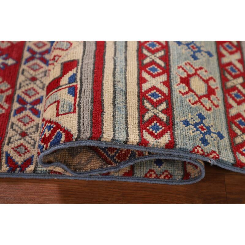 All-Over Geometric Kazak Oriental Accent Rug Hand-Knotted Wool Carpet - 3'5"x 4'10"