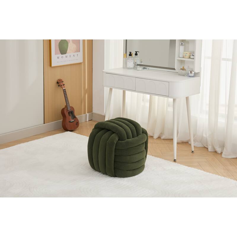 Chenille Fabric Ottoman Vanity Stool, Knot Design Ottoman Footstool, Multi-Functional Upholstered Makeup Stool