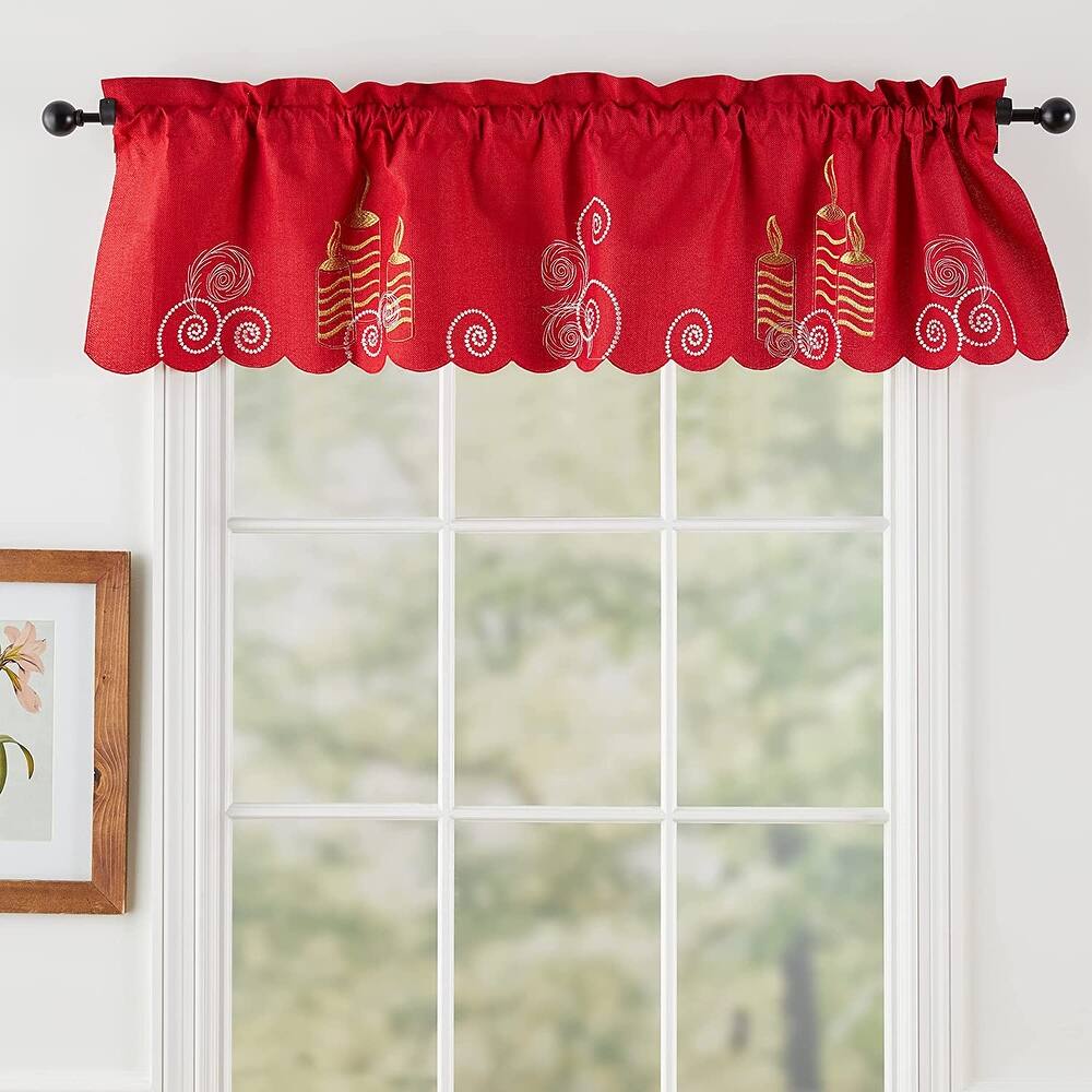 Violet Linen Glories Decorative Illuminated LED Christmas, 60" x 15", Straight, Rod Pocket Curtain Valance