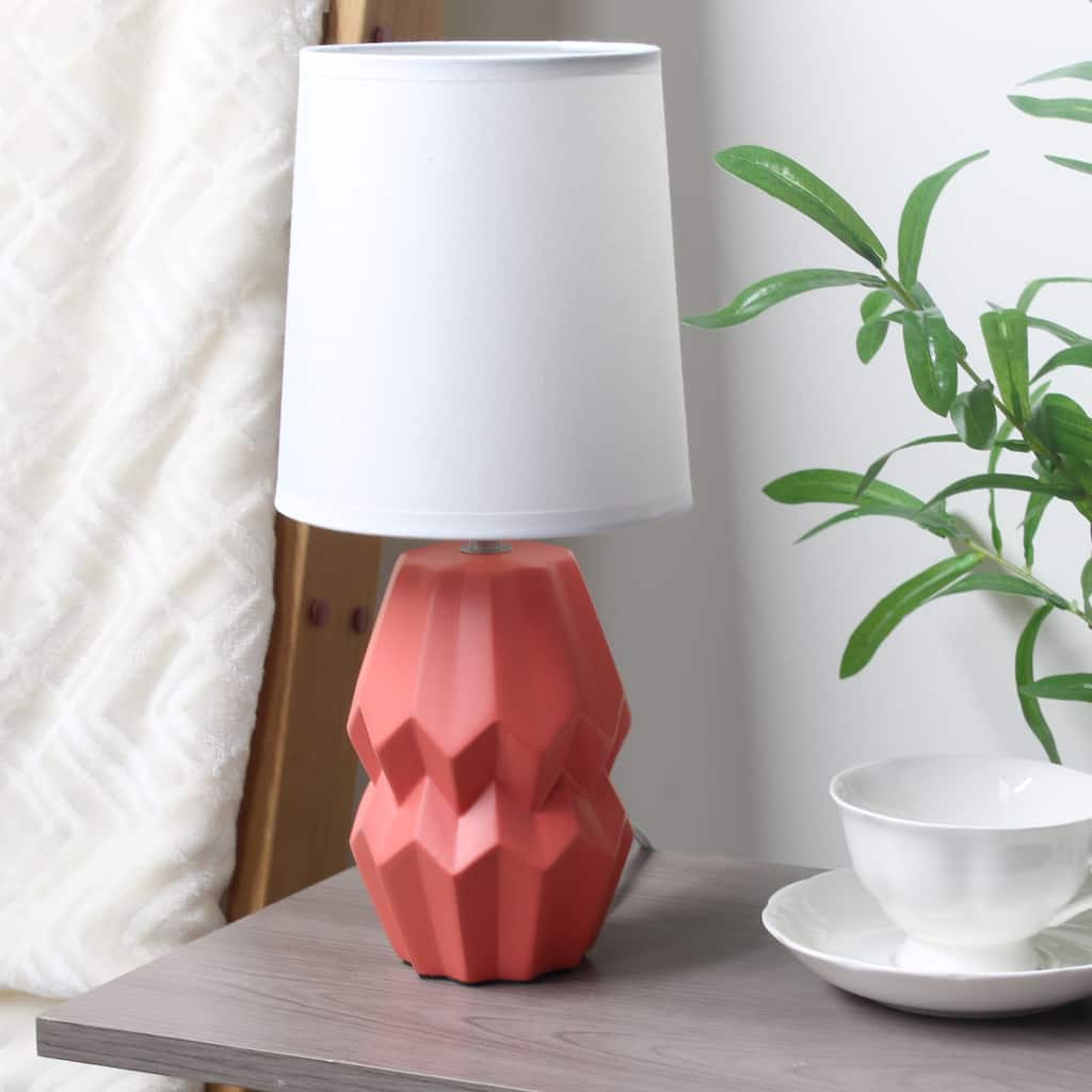 Geometric Ceramic Table Lamp with White Drum Shade - 19.5" - Orange