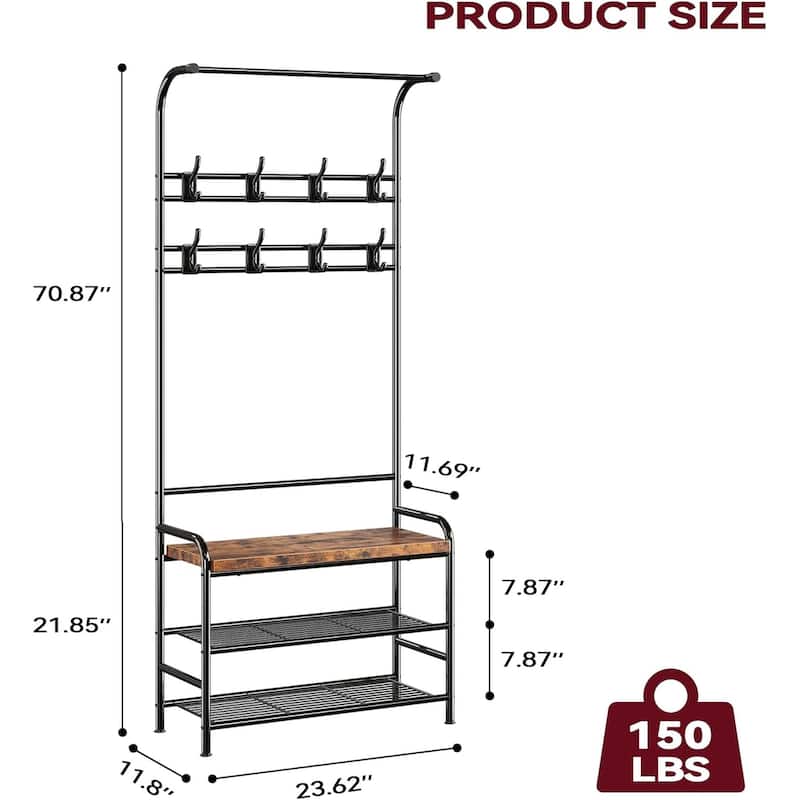Narrow Hall Tree Storage Bench for Entryway, Coat Rack Shoe Bench
