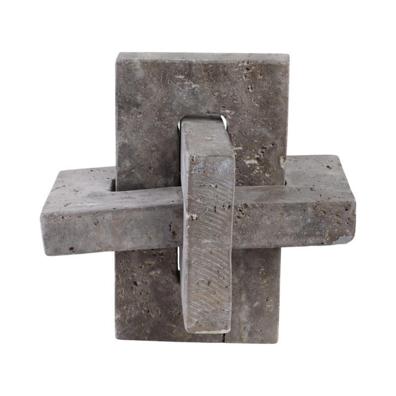 Stone Metal Decorative Object Interlocking Block Geometric Sculpture
