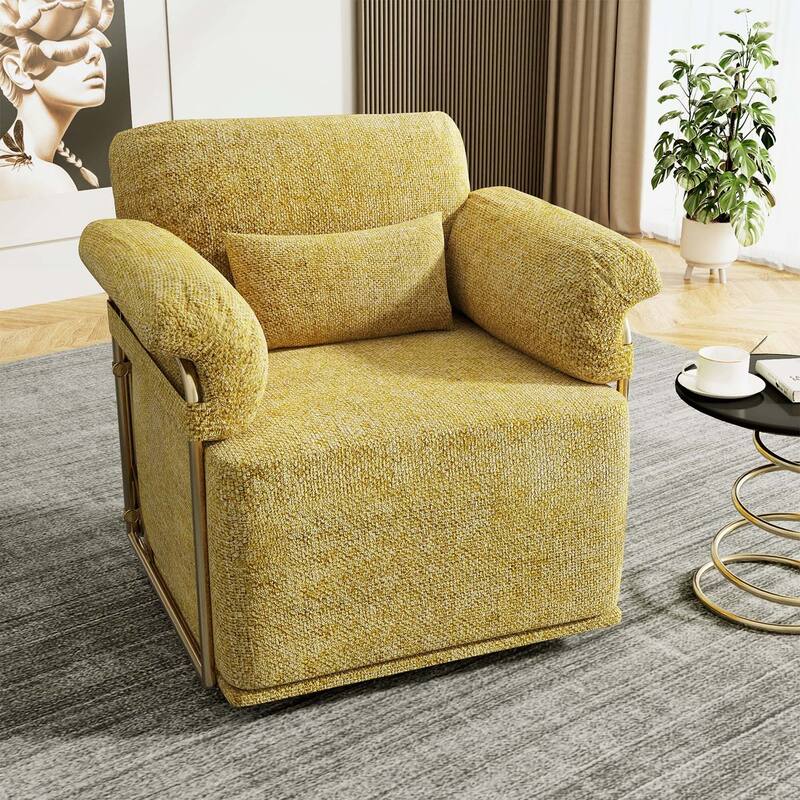 360 Degree Upholstered Armchair with Gold Metal Legs for Comfortable Reading and Relaxation
