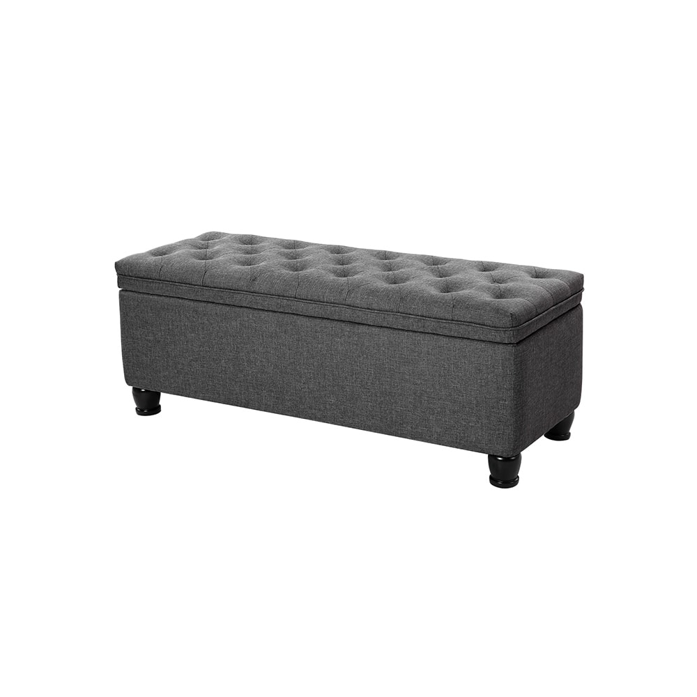 Dark Grey Storage Ottoman with Tufted Design and Solid Wood Legs Perfect for Any Room