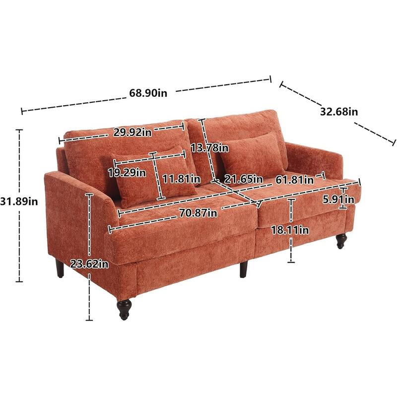 Roomfitters Chenille Loveseat Sofa, Mid-Century 2-Seat Upholstered Couch with Wooden Legs for Living Room