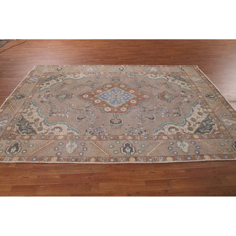 Overdyed Vintage Tabriz Persian Vintage Rug Hand-Knotted Wool Carpet - 6'5"x 9'1"