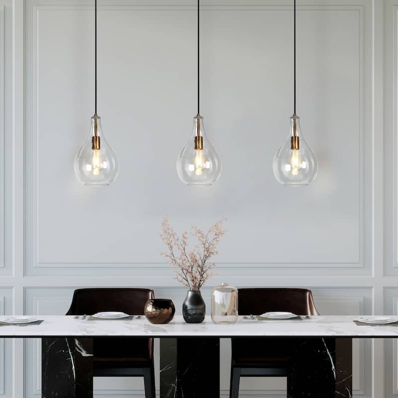 Coria Mid-century Modern Teardrop Fluted Glass Kitchen Island Pendant Lights - D 8.3" x H 13.8"