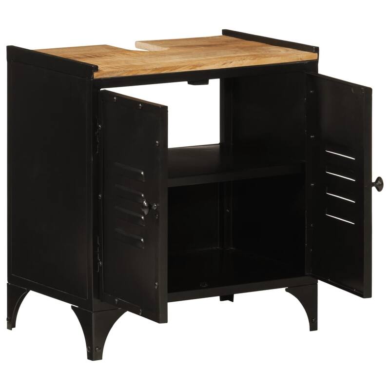 vidaXL Bathroom Sink Cabinet Black and Natural Mango Wood - 13.8 x 21.7 x 23.6 in