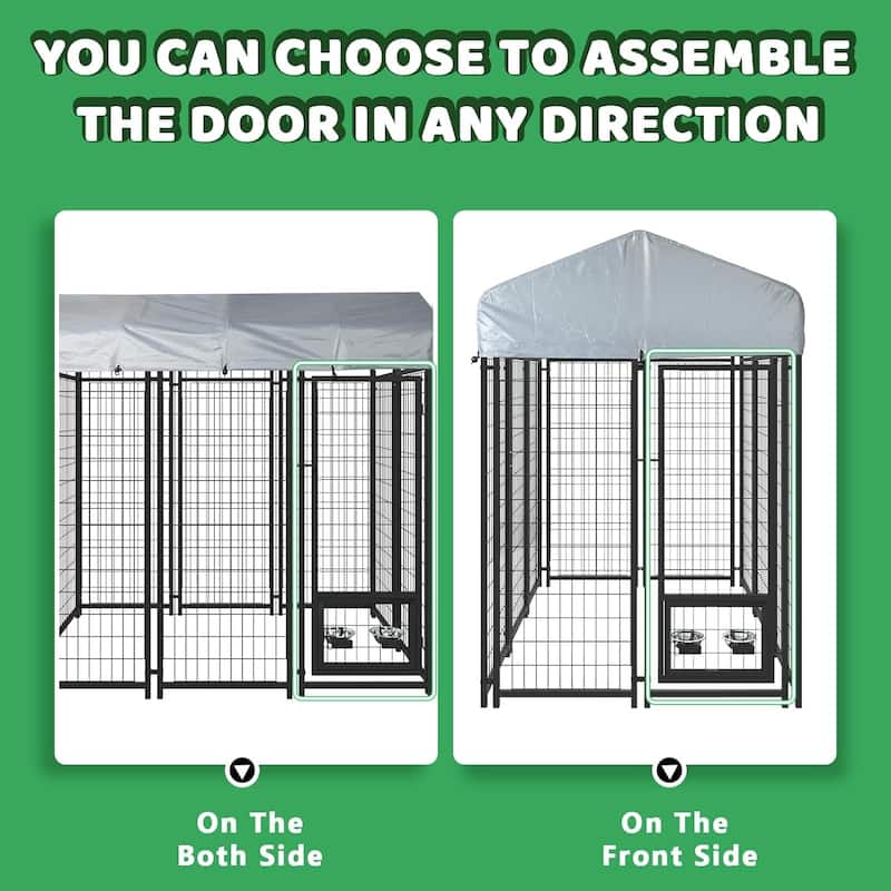 BOSSIN Large Outdoor Dog Kennel Galvanized Steel Fence with UV-Resistant Oxford Cloth Roof & Secure Lock