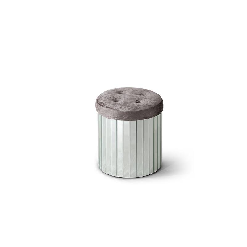 Decor Brownish Gray Round Velvet Upholstered Ottoman