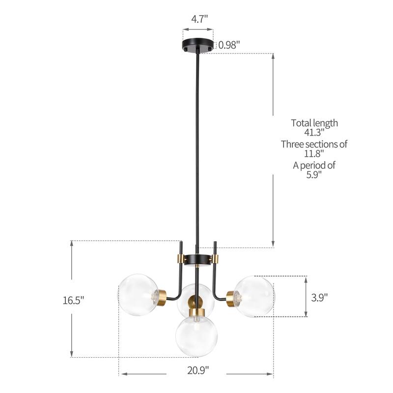 Bistro Ceiling Light Chandelier Nordic Matte Black and Gold Polish 4-Light