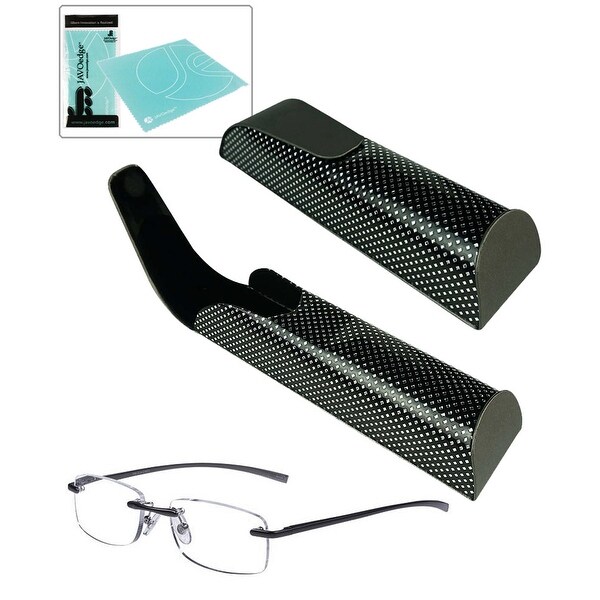 JAVOedge Flip Open Style Eyeglasses Case with Bonus Microfiber Glass Cleaning Cloth - Black