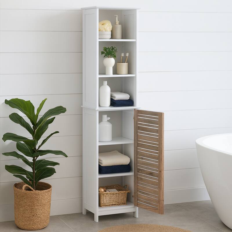 Stockholm Tall Bathroom Storage Cabinet Slim Linen Tower - 13 7/8"L x 10.4"W x 68"H