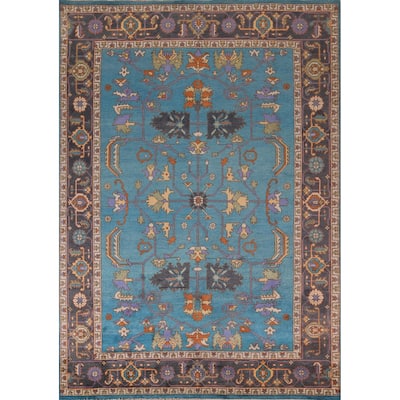 Blue Oushak Oriental Area Rug Handmade Wool Carpet - 8'11" X 11'8"