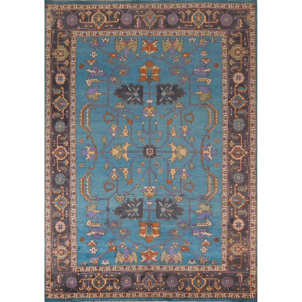 Blue Oushak Oriental Area Rug Handmade Wool Carpet - 8'11" X 11'8"