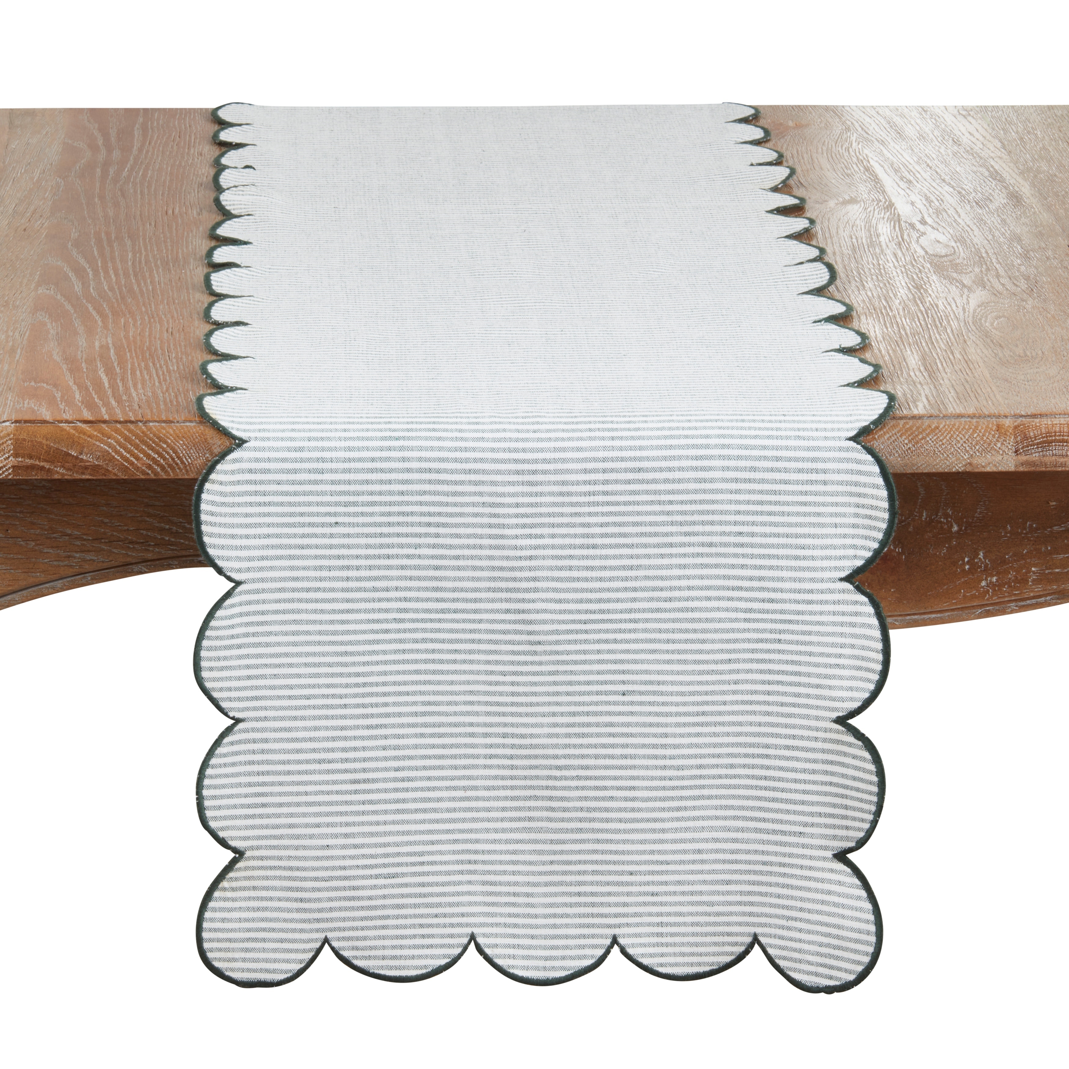 Cotton Striped Scalloped Table Runner - Everyday Woven Table Runner for Dining & Console Tables, 16"x72"