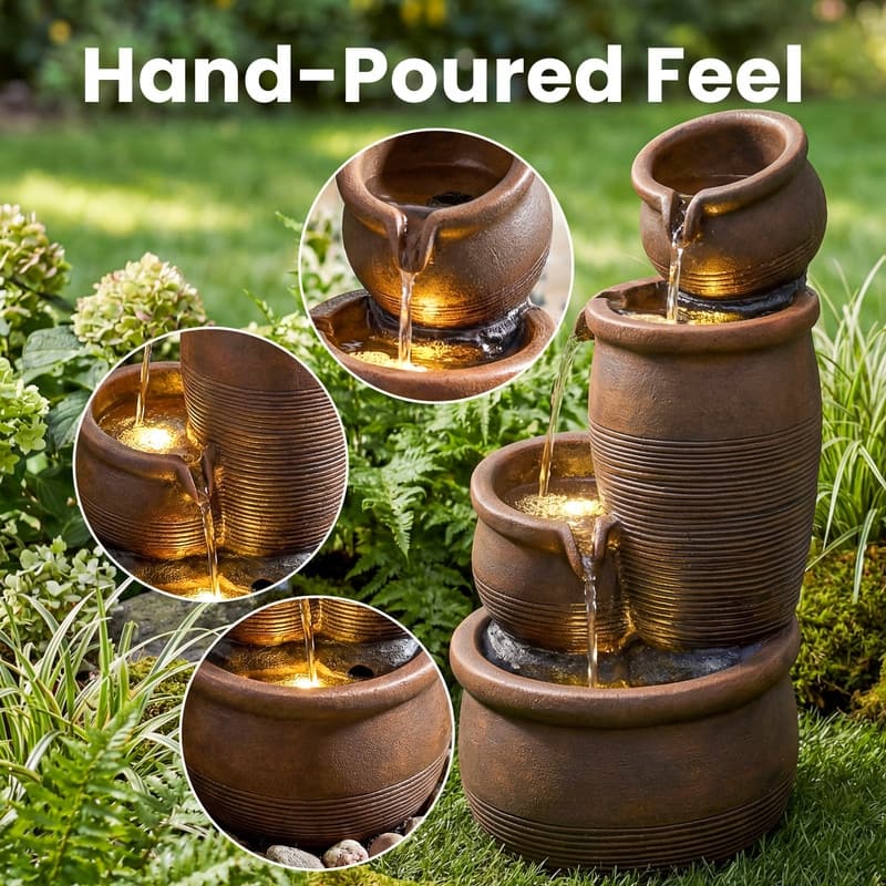 Polyresin Outdoor Hand Crafted Weather Resistant Fountain with LED Lights